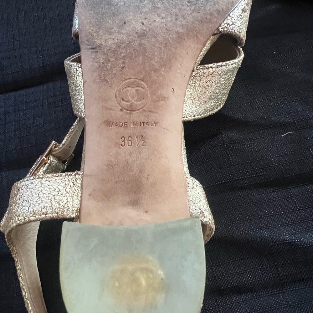 CHANEL Shimmering Gold Strappy Heels